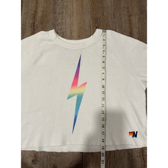 Aviator Nation Women's Cropped Rainbow Bolt Crewneck Sweatshirt Size Medium - Picture 8 of 8